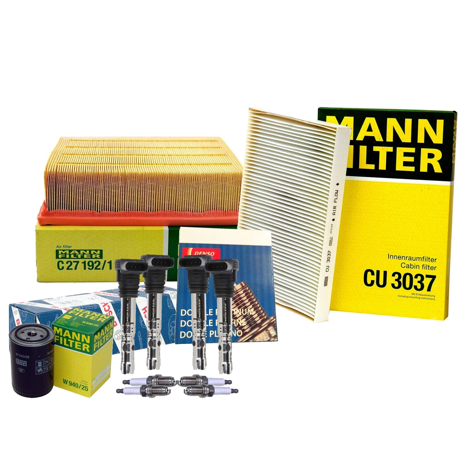 Set of 4 Spark Plugs for Audi (Denso, Double Platinum, Mann, Bosch)