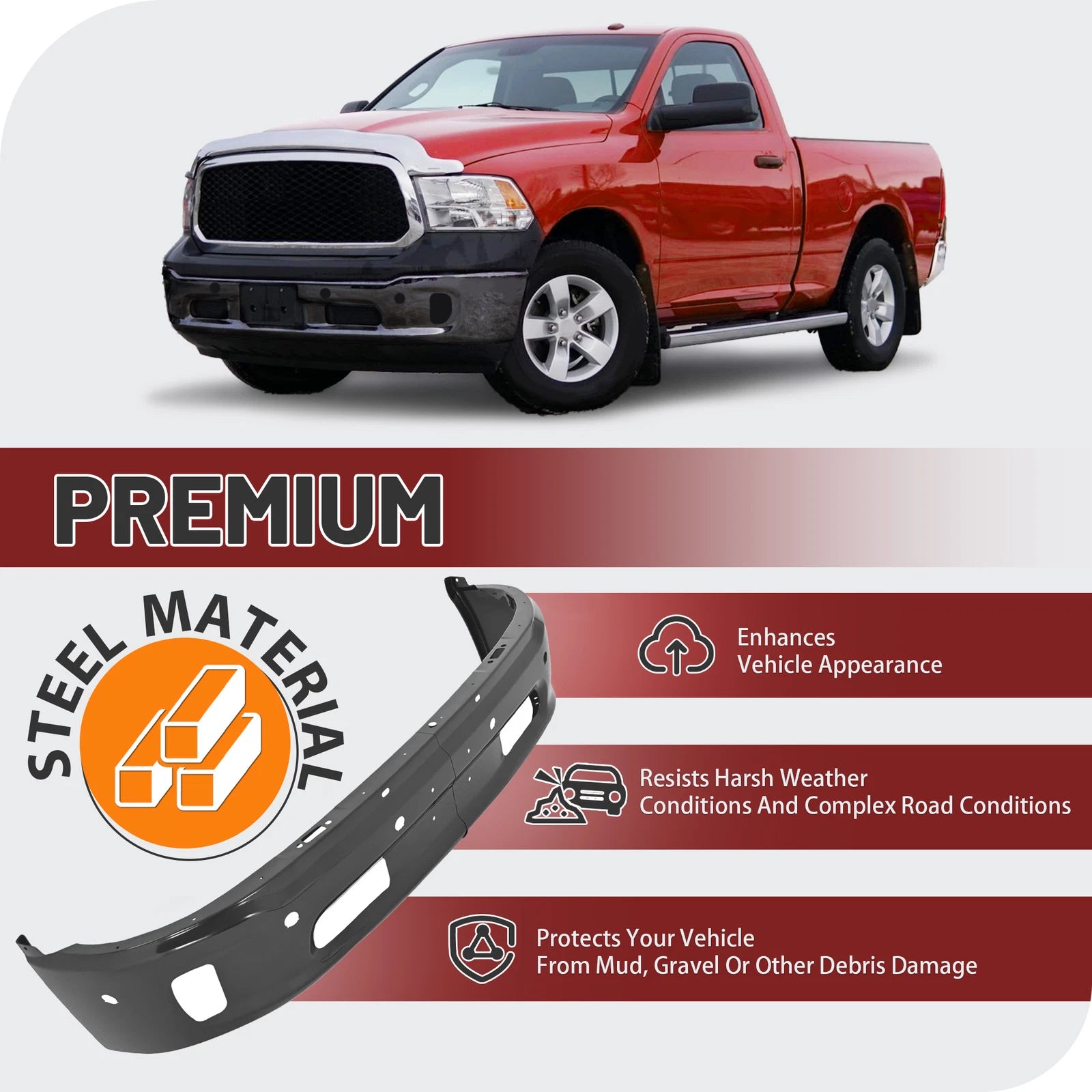 Steel Front Bumper Face Bar for RAM 1500 (2013–2024) with Fog & Park