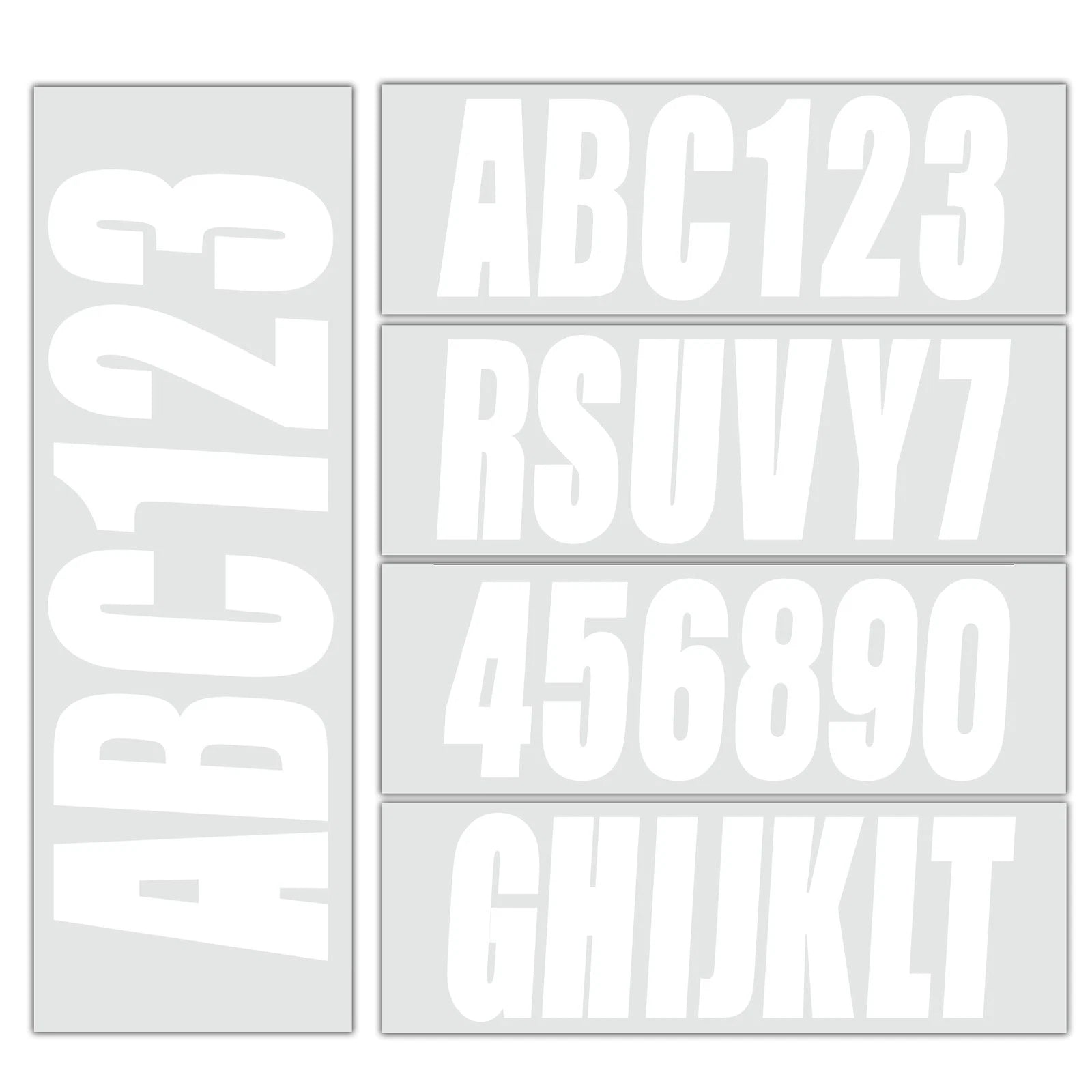 White Alpha-Numeric Registration Stickers Decals for Boat