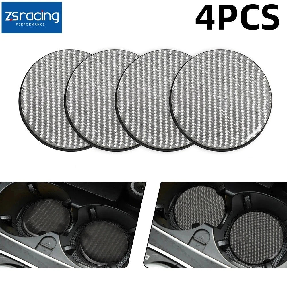 Set of 4 Carbon Fiber Cup Holder Pads Non-Slip for Car Accessories