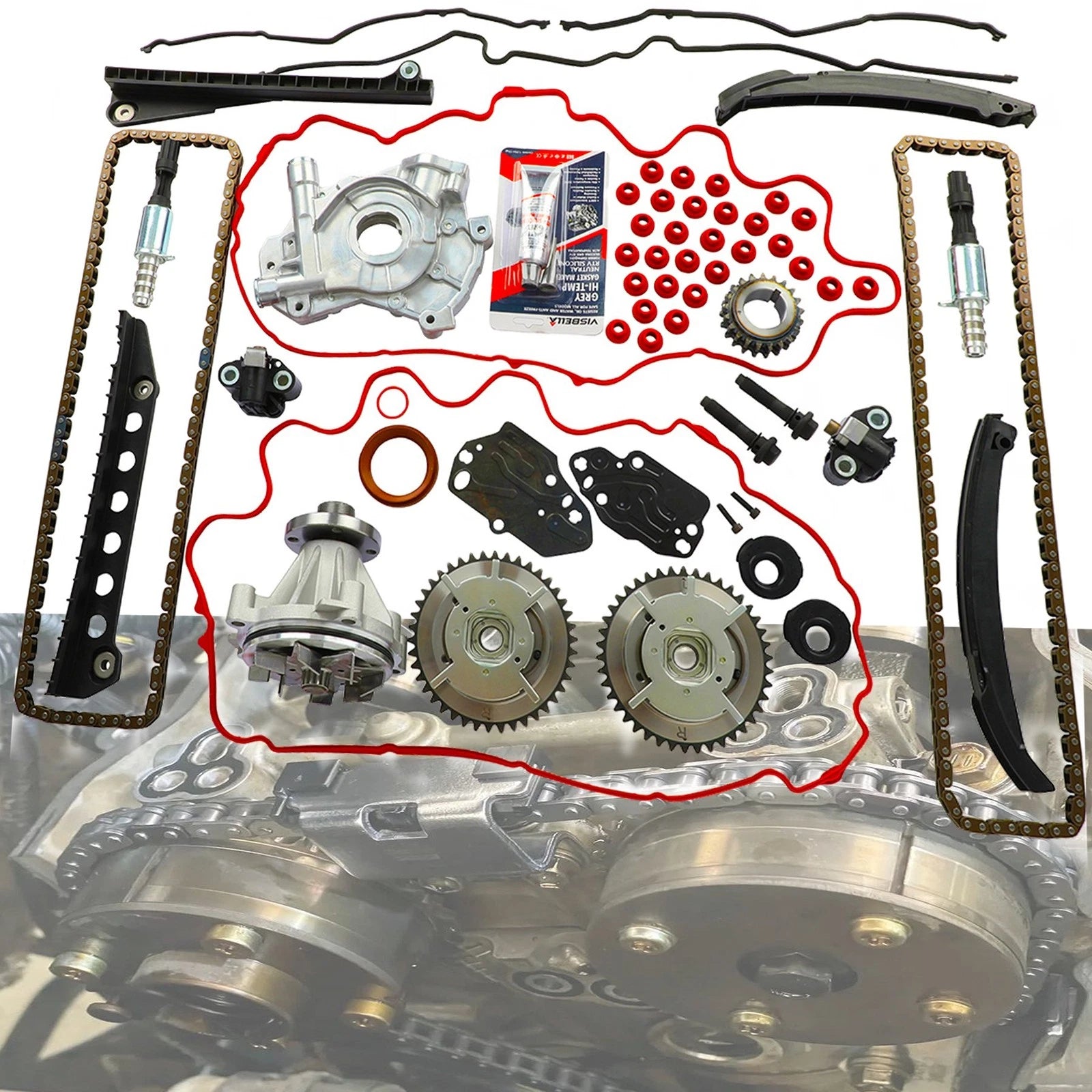 Timing Chain Kit with Oil Water Pump Cover Gasket for Ford F150 Lincoln (2004–2008)
