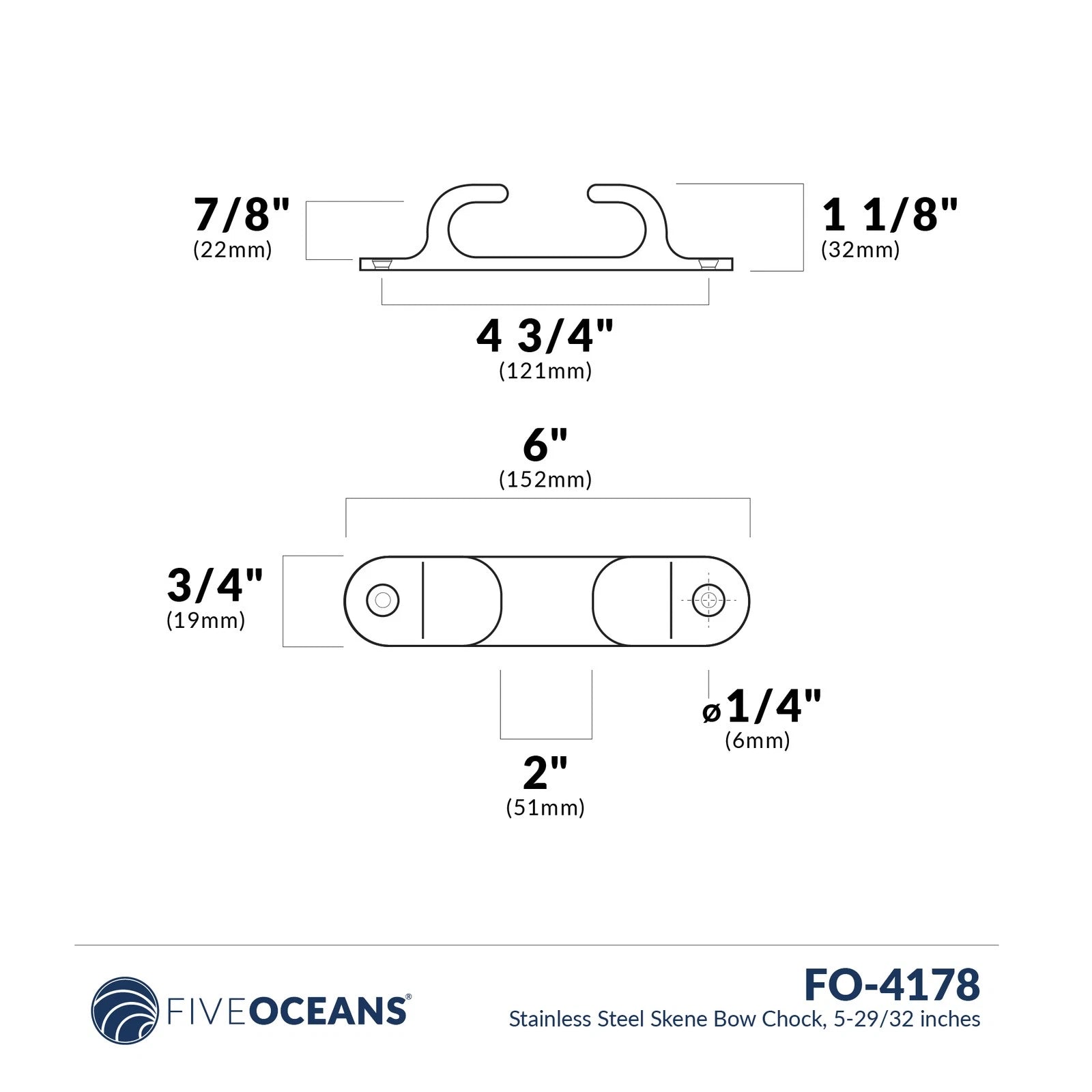 Stainless Steel Skene Bow Chock for Five Oceans (150mm) FO4178