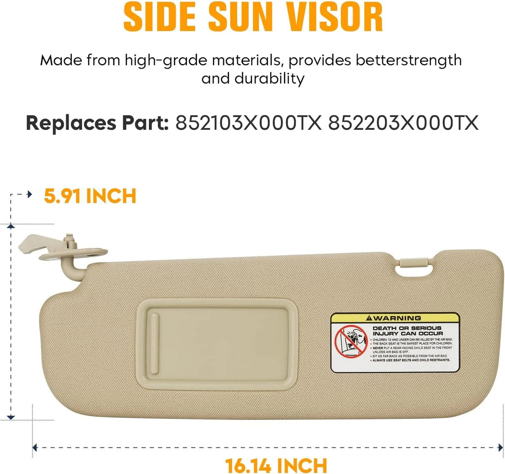 Set of 2 Sun Visors for Hyundai Elantra (2011–2015) Beige Right + Left