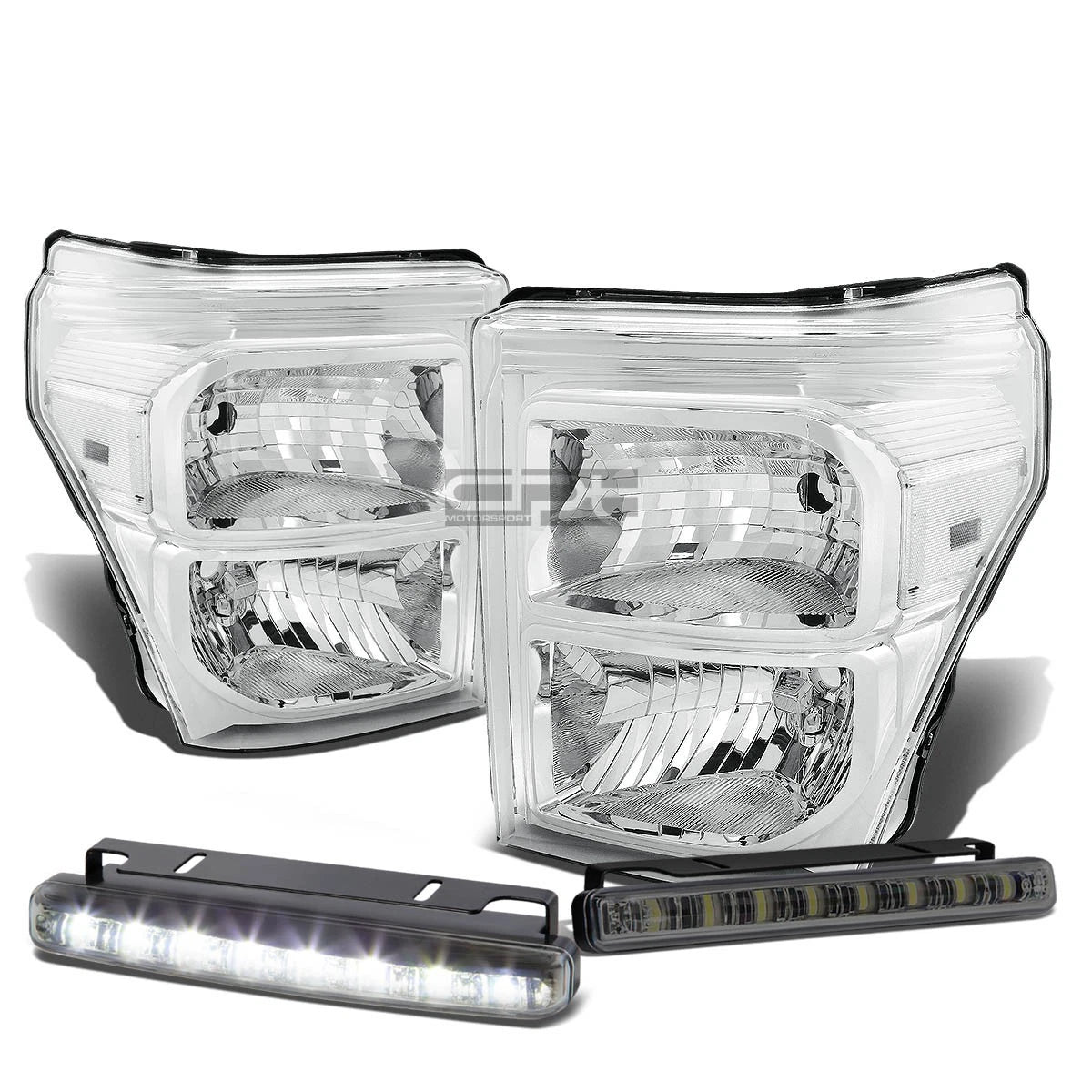 Chrome Housing Head + Bumper + Signal + Smoked LED Fog Light Kit for Ford Super Duty (2011–2016)