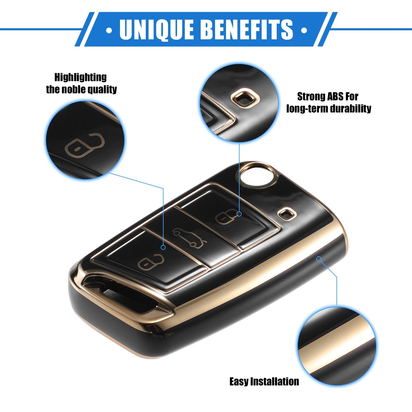 3X Remote Key Fob Case Cover for Volkswagen Golf 7 (2013–2020) TPU Black