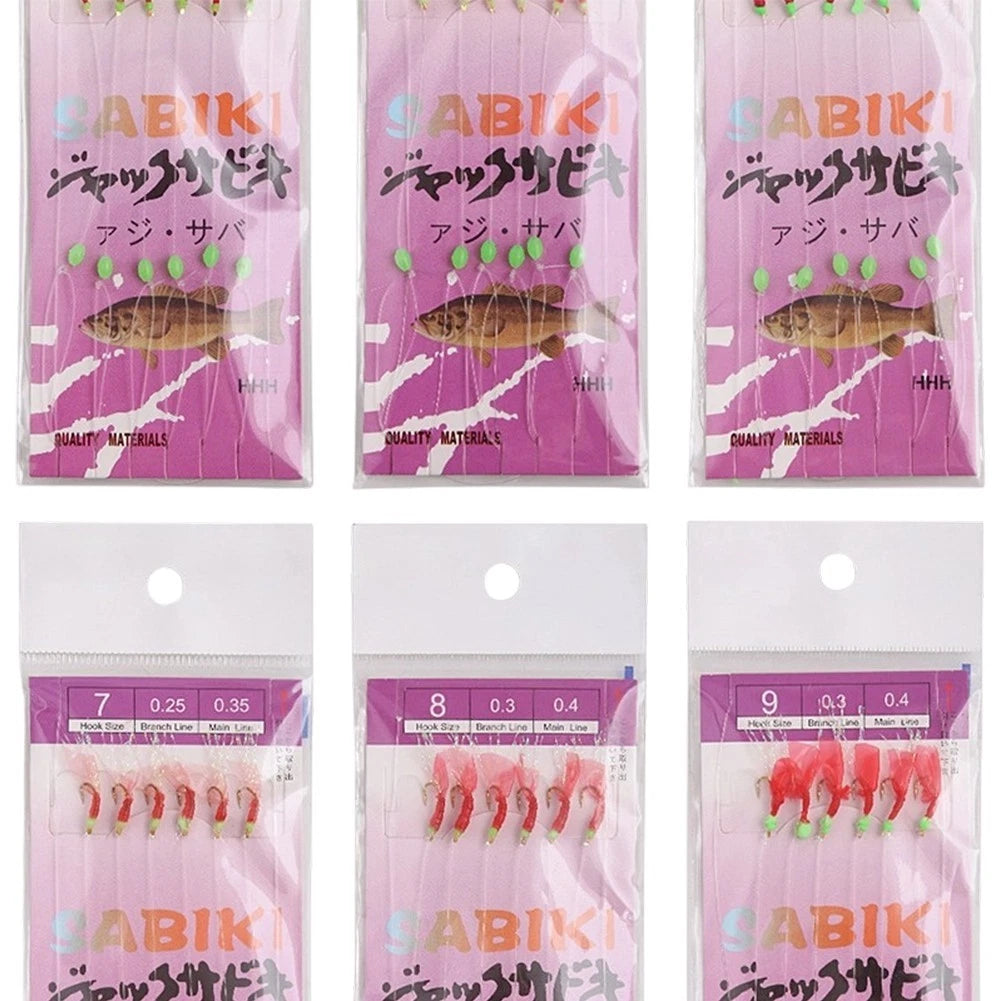Rubber Lure Bait Rig with Luminous Bean for Sabiki Fishing (Sea/Freshwater)