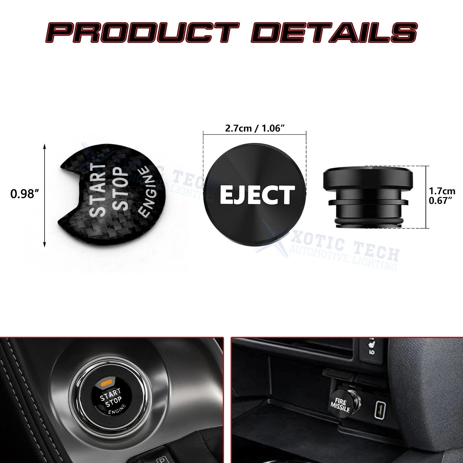 Real Carbon Fiber Engine Black Cigarette Eject Button Trim for Nissan Infiniti (2000-2025)