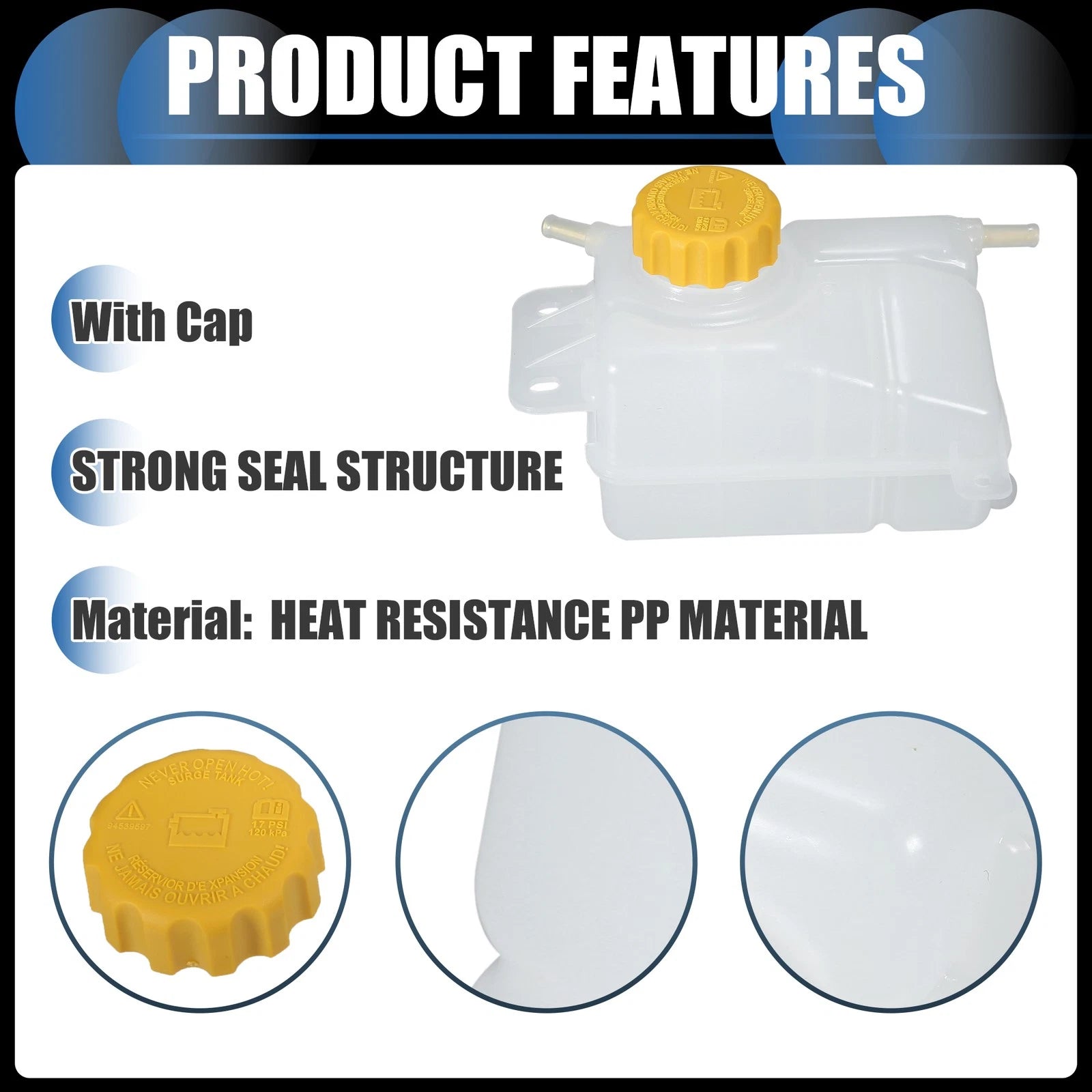 Set of 1 Coolant Expansion Overflow Tank W/ Cap No. 96817343 for Chevrolet Aveo (2004–2011)