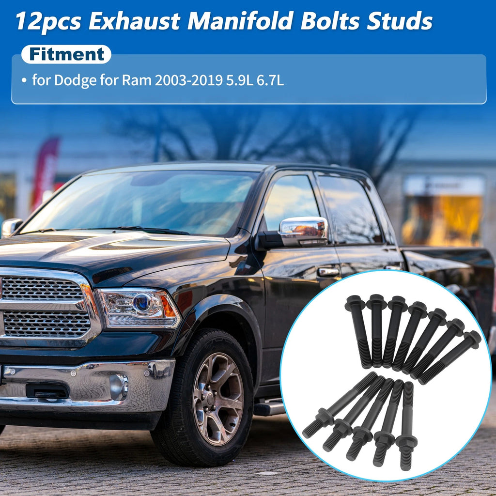12pcs Exhaust Manifold Bolts Studs for Dodge Ram (2003–2019) 3944593/3944655
