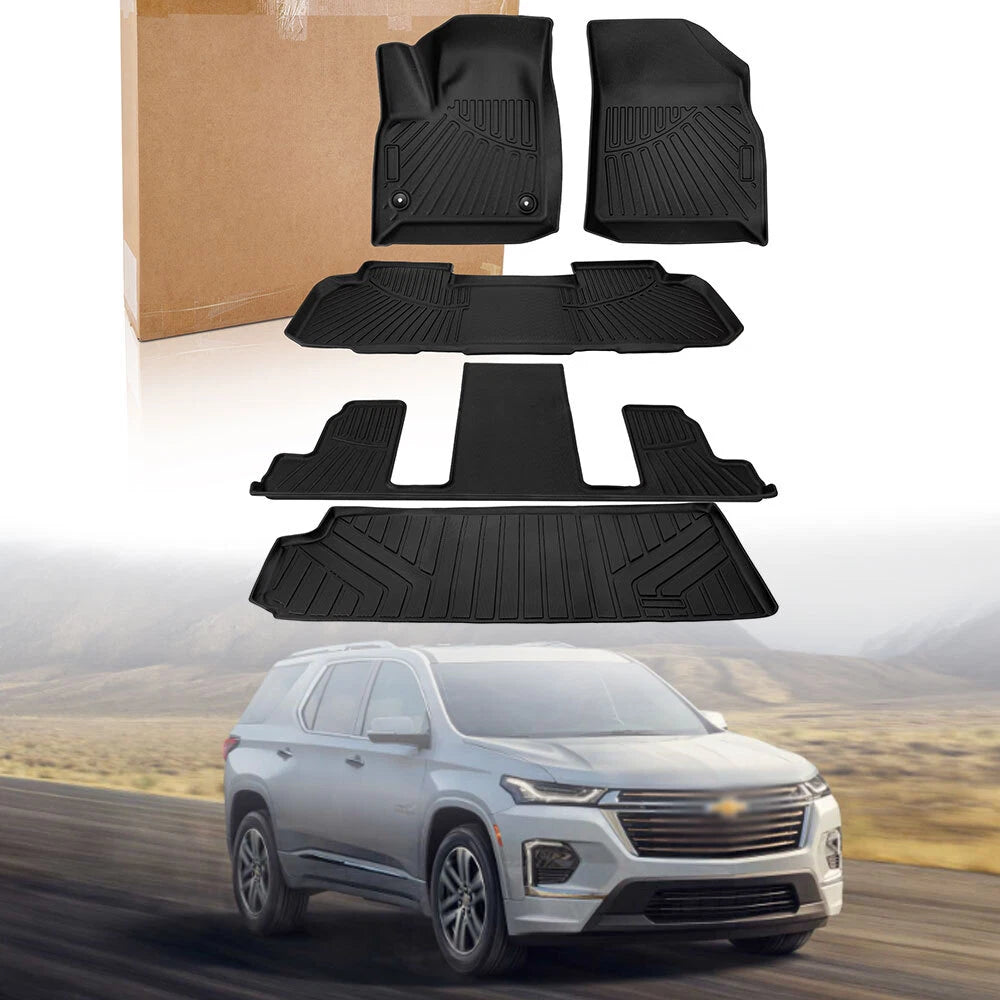 Set of 2 Floor Mats & Rear Trunk Cargo Liners for Chevy Traverse (2018–2025)