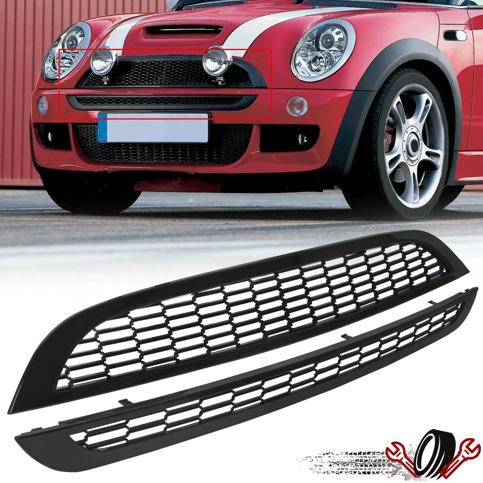2X Honeycomb Mesh Front Bumper Grill for Mini Cooper (2002–2006)