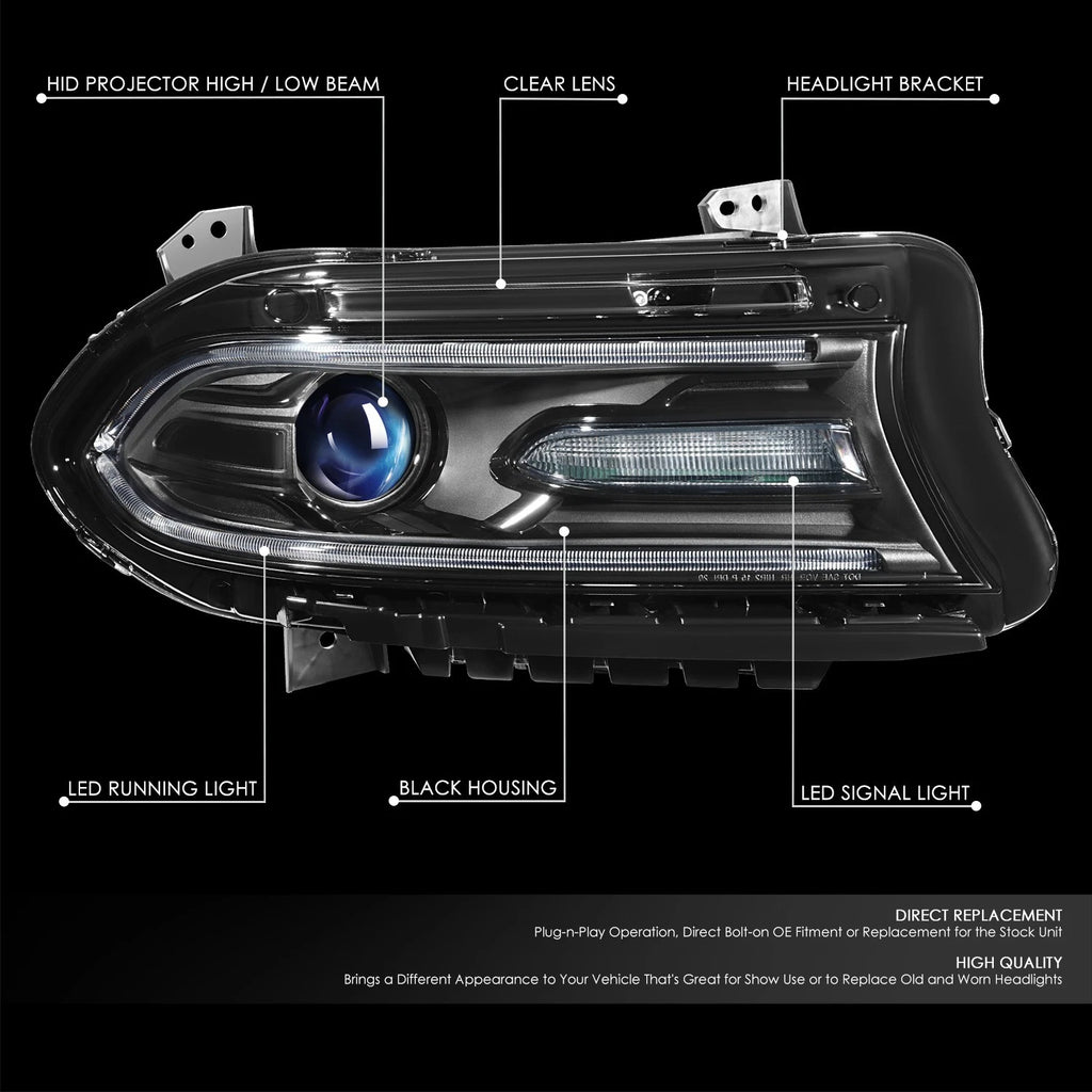 HID Projector Headlight for Dodge Charger (2015–2022) Right Black/Clear