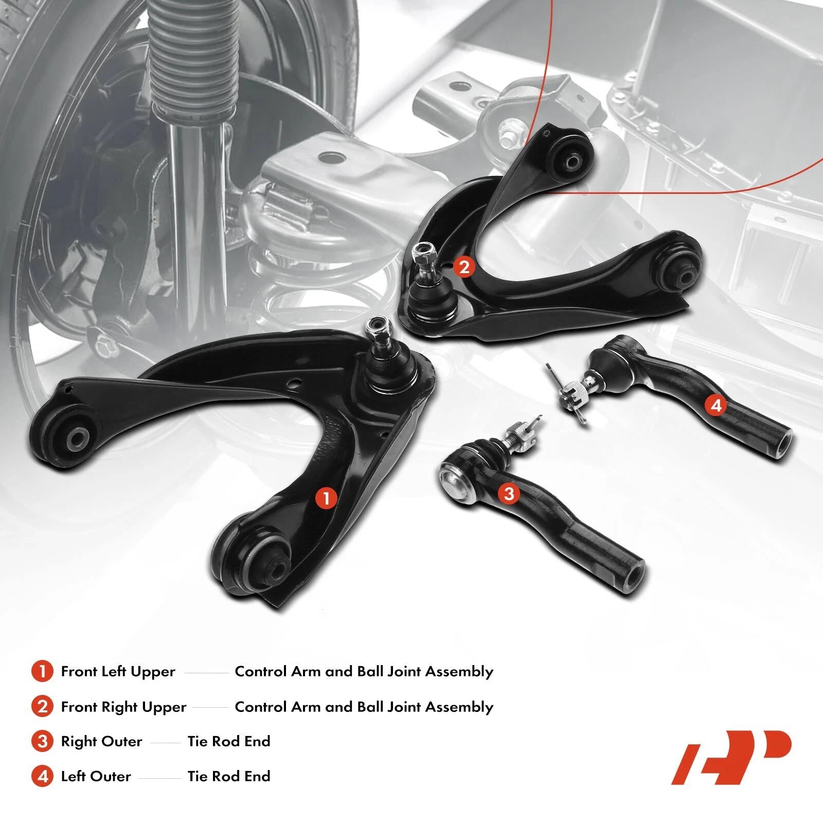 Set of 4 Front Control Arm Ball Joints for Ford Fusion (2010–2012)