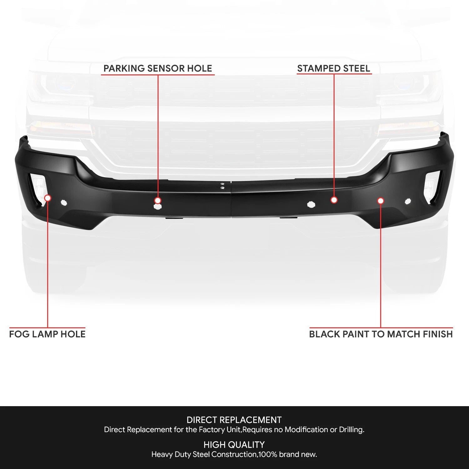 Front Bumper Face Bar for Chevrolet Silverado 1500 LD (2016–2019)