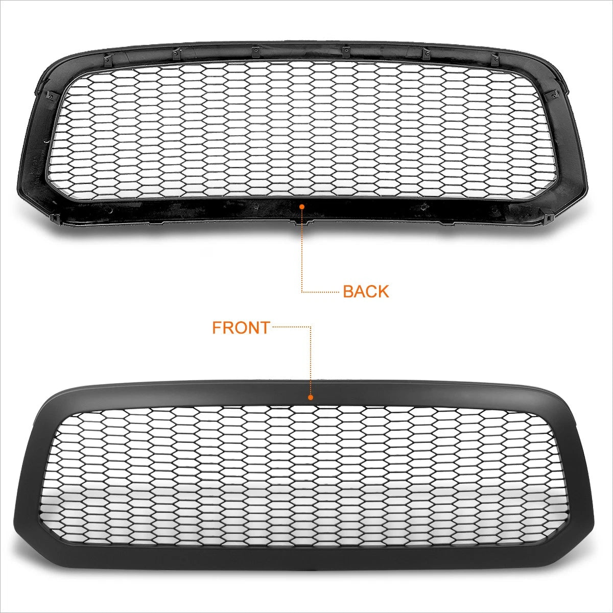 Matte Honeycomb Mesh Front Bumper Hood Grille for Ram 1500 (2013–2020)