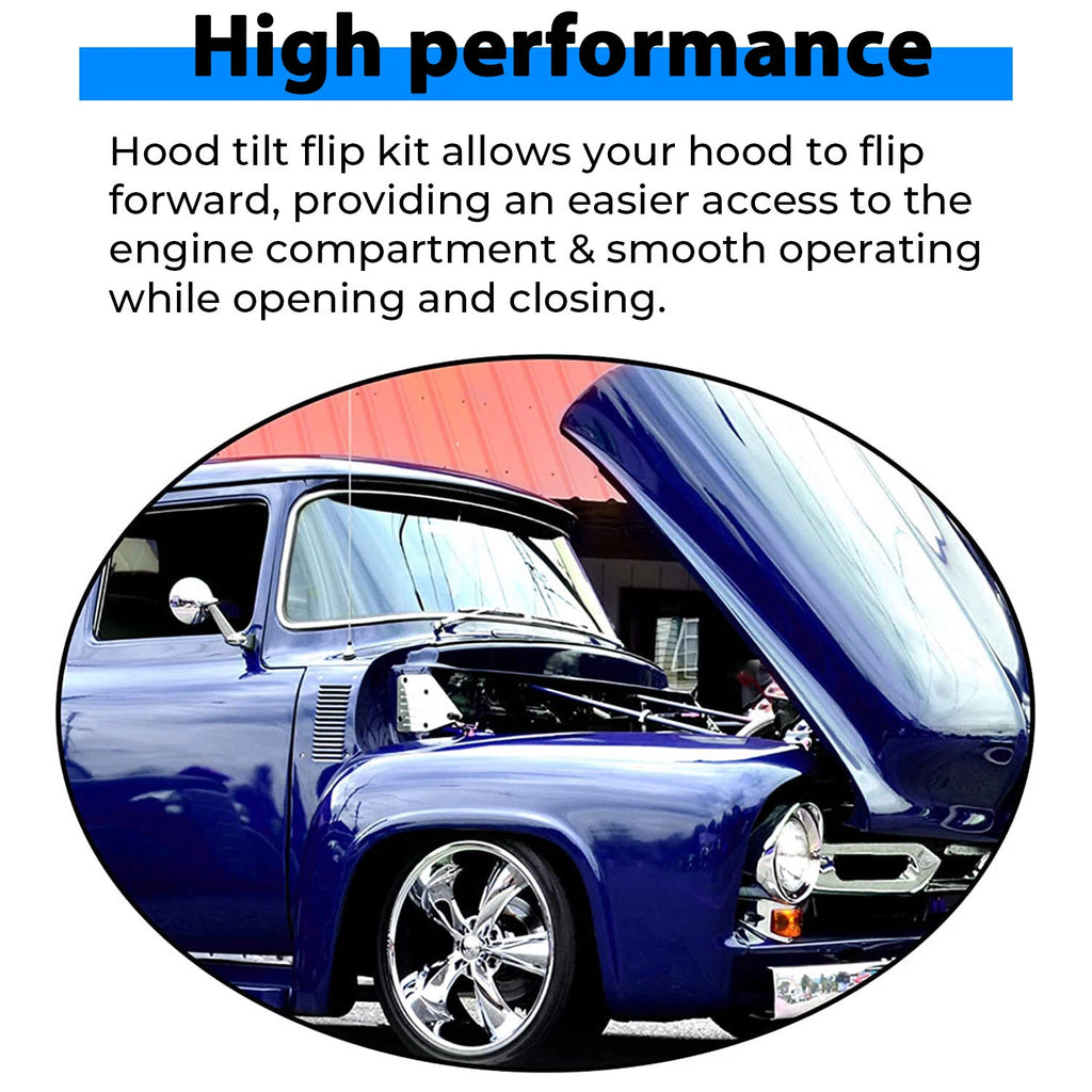Hood Flip Tilt Combo Kit for Ford F100 (1953–1956) - Stainless Steel Rubber