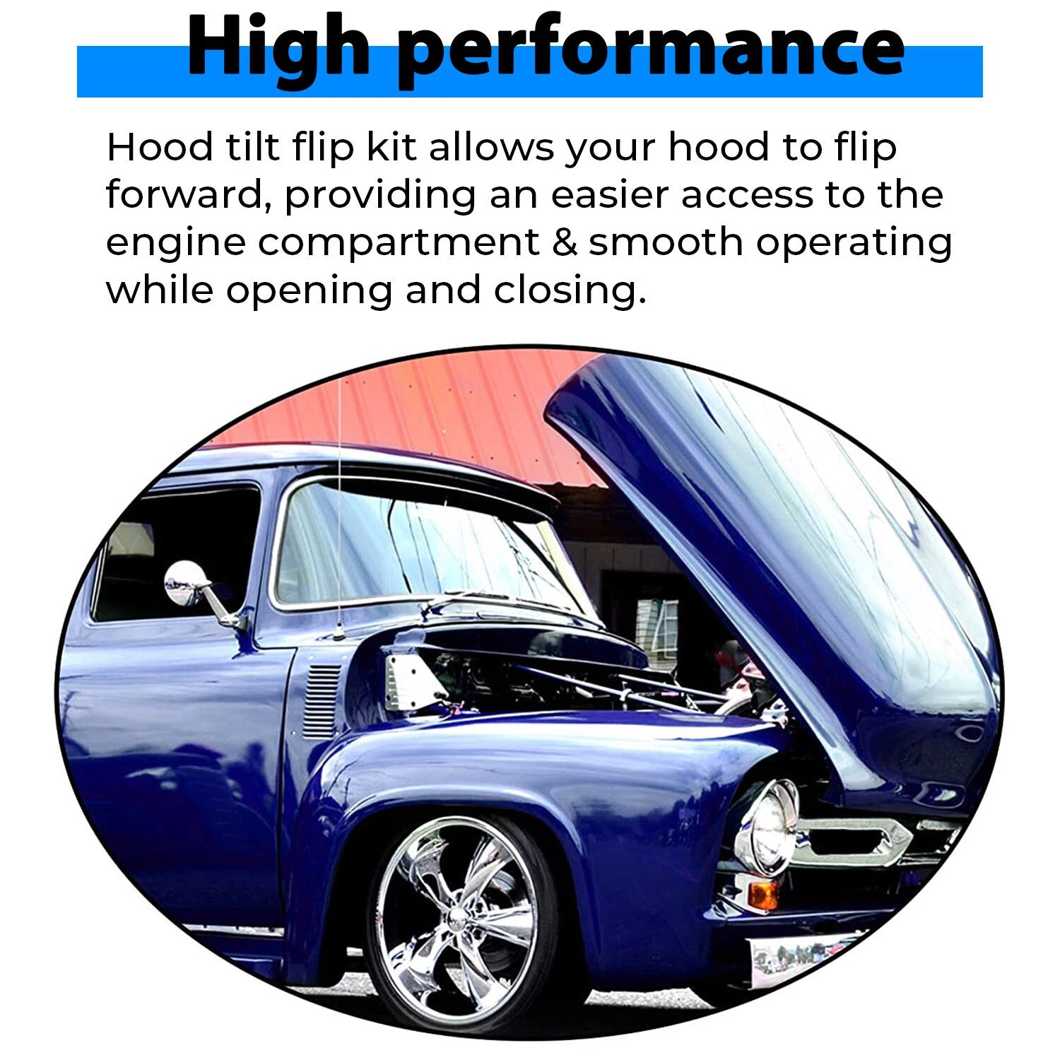 Hood Flip Tilt Combo Kit for Ford F100 (1953–1956) - Stainless Steel Rubber