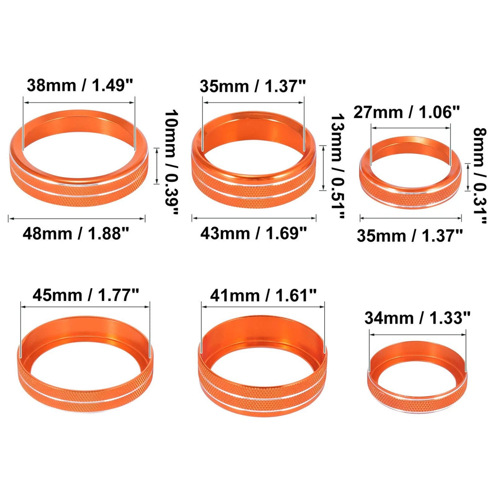 6X Orange Aluminium Alloy Knob Trim Ring Cover for Ford F150 (2016–2020)