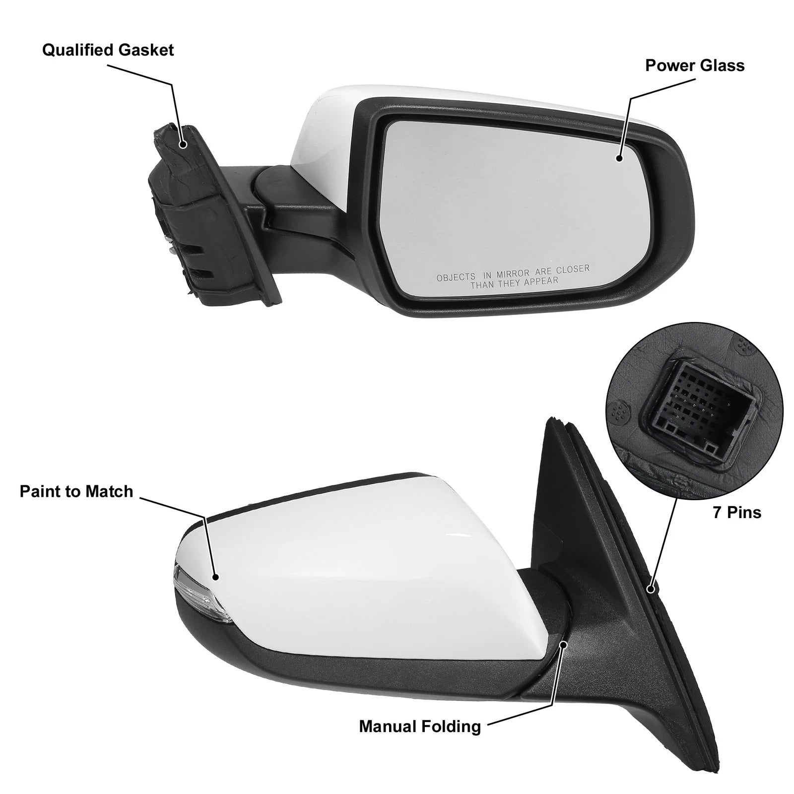 7Pin Right Side Exterior Door Mirror Assembly for Chevrolet Malibu (2008–2012)
