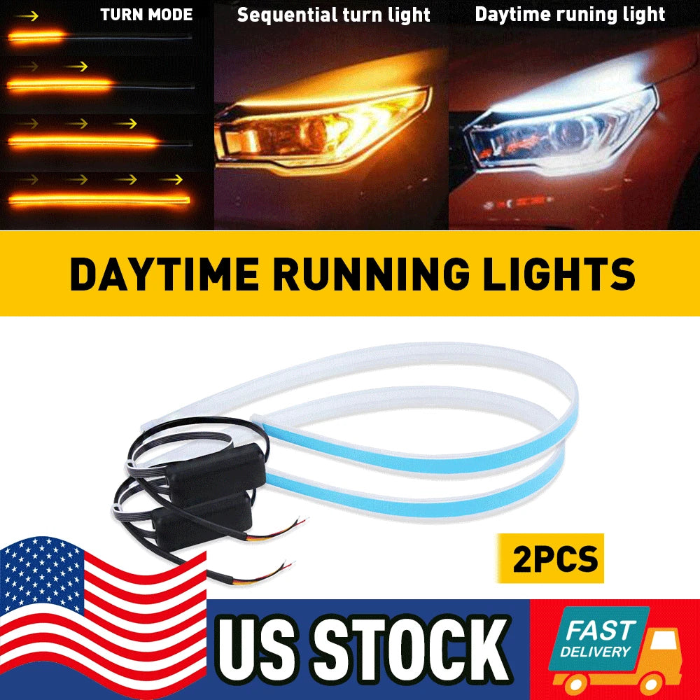 60CM LED DRL Light Amber Sequential Turn Signal Strip for Headlight (040)