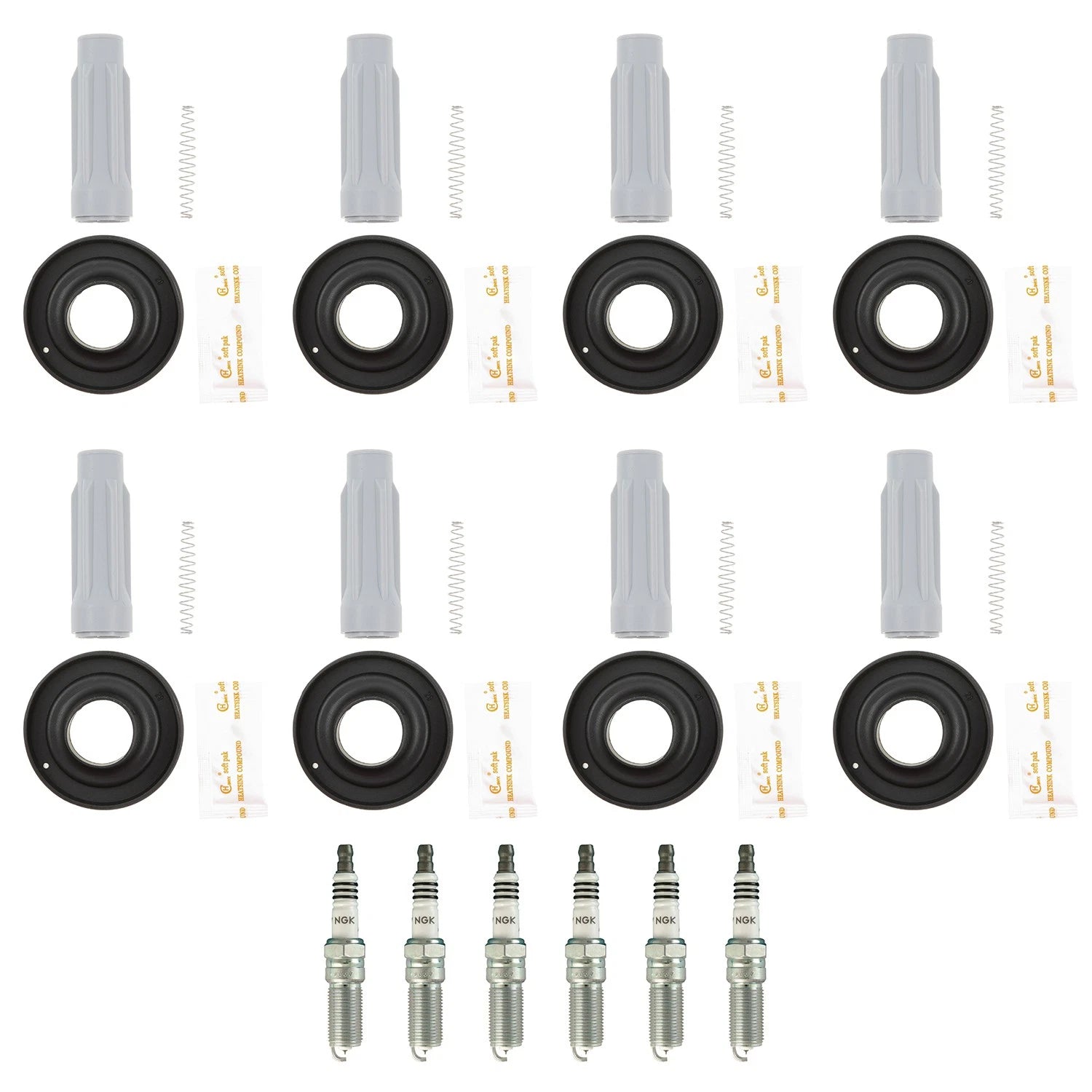 Set of 8 NGK Iridium IX Spark Plugs & Coil Boots for Ford F-150, Mustang (2011–2021)