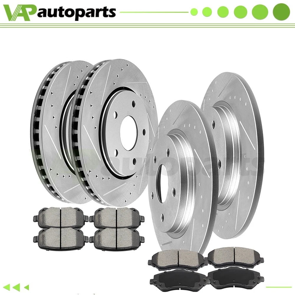 Set of 4 Brake Pads and Rotors for Dodge Grand Caravan (2008–2011) Drilled