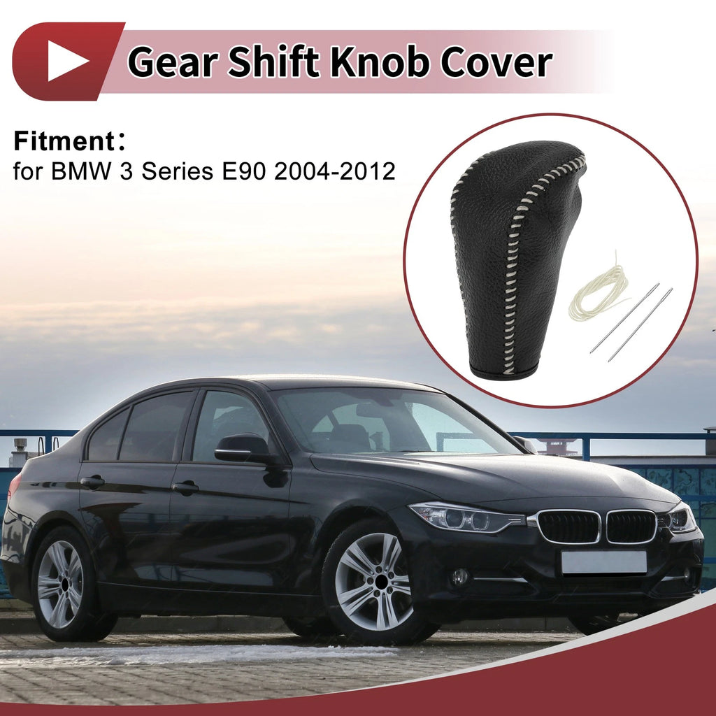 Gear Shift Knob Cover for BMW 3 Series E90 (2004–2012) Black Beige Faux Leather