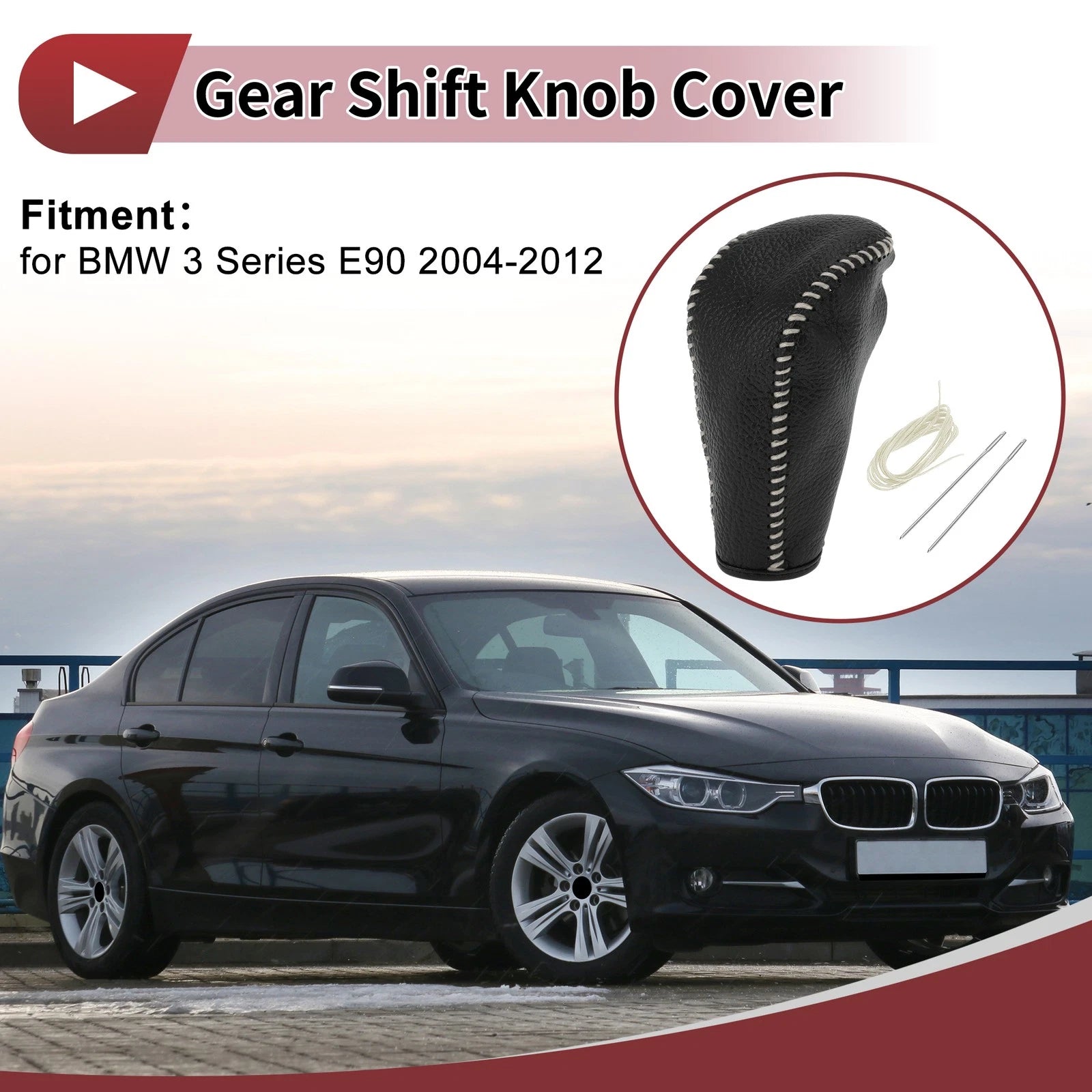 Gear Shift Knob Cover for BMW 3 Series E90 (2004–2012) Black Beige Faux Leather