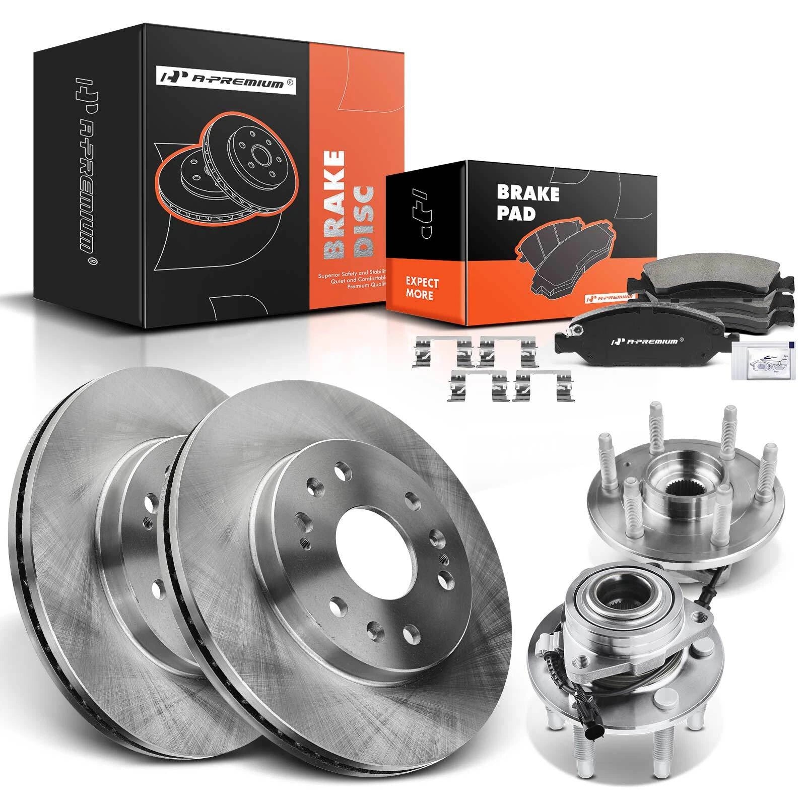 Set of 8 Disc Brake Rotors & Pads with Hub Bearings for Chevy Suburban