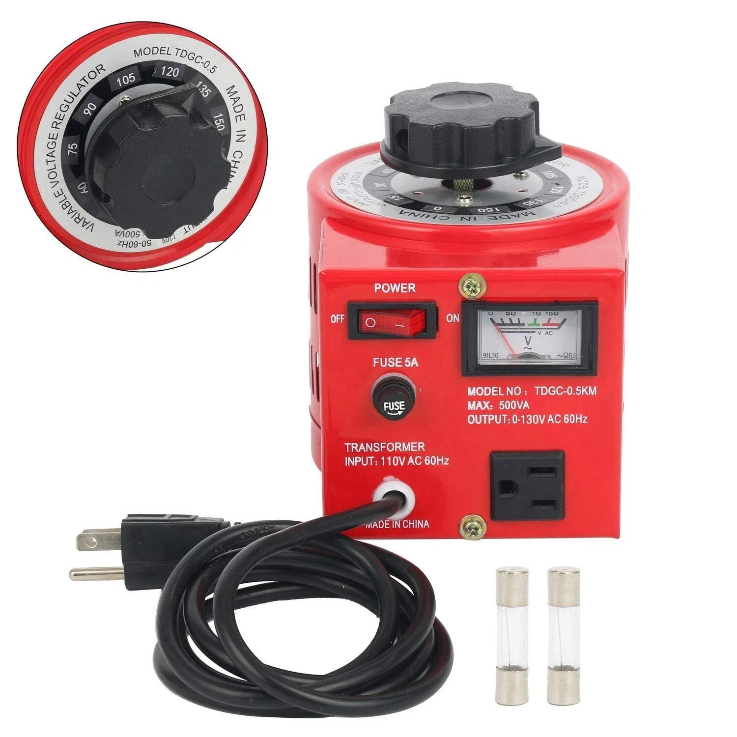 500W Variac Variable Transformer AC Voltage Regulator 0-130V