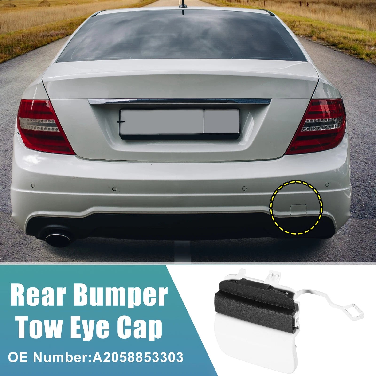 Rear Bumper Tow Hook Cover for Mercedes Benz C-Class (A2058853303) White