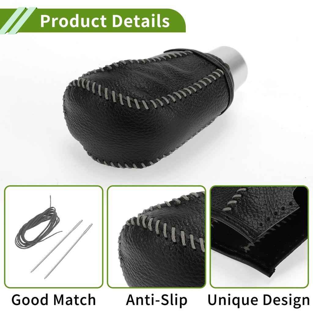 Gear Shift Knob Cover for Honda Civic (2016–2021) Pebbled Black Grey Leather