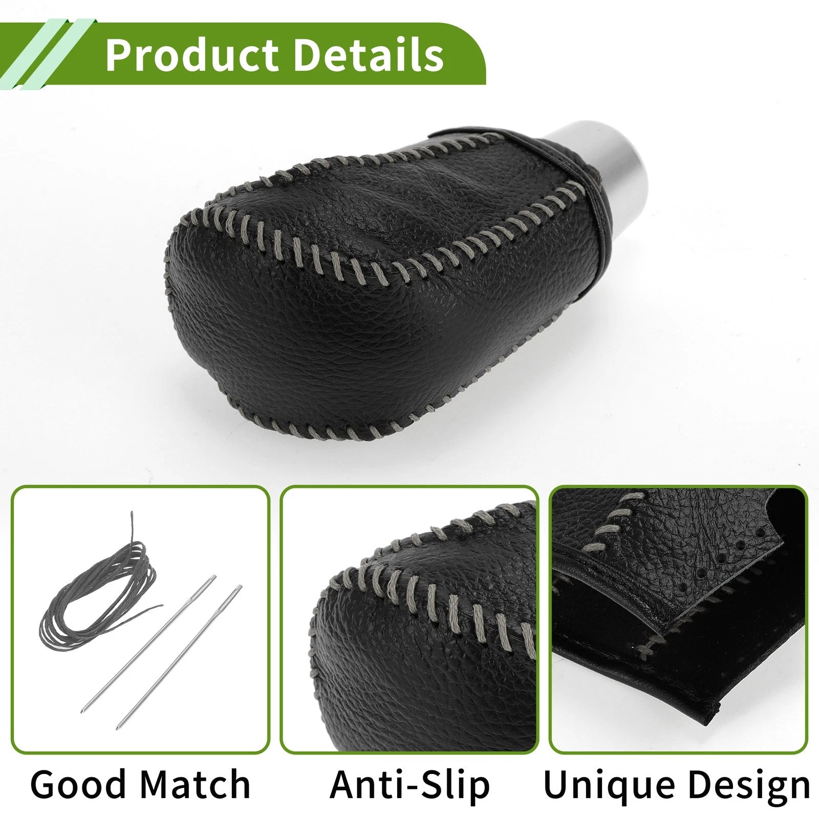 Gear Shift Knob Cover for Honda Civic (2016–2021) Pebbled Black Grey Leather