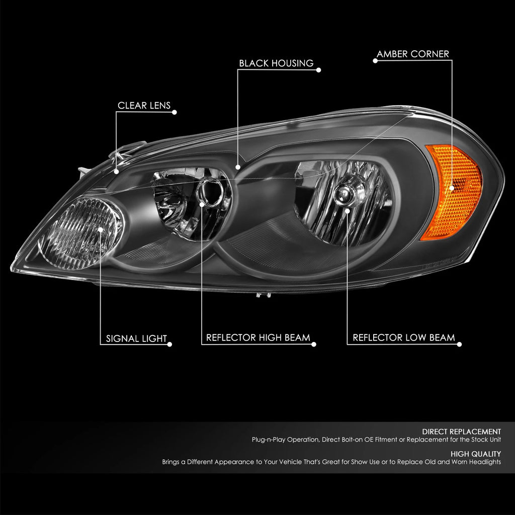Halogen Headlights for Chevrolet Impala Monte Carlo (2006–2016) - Black/Amber