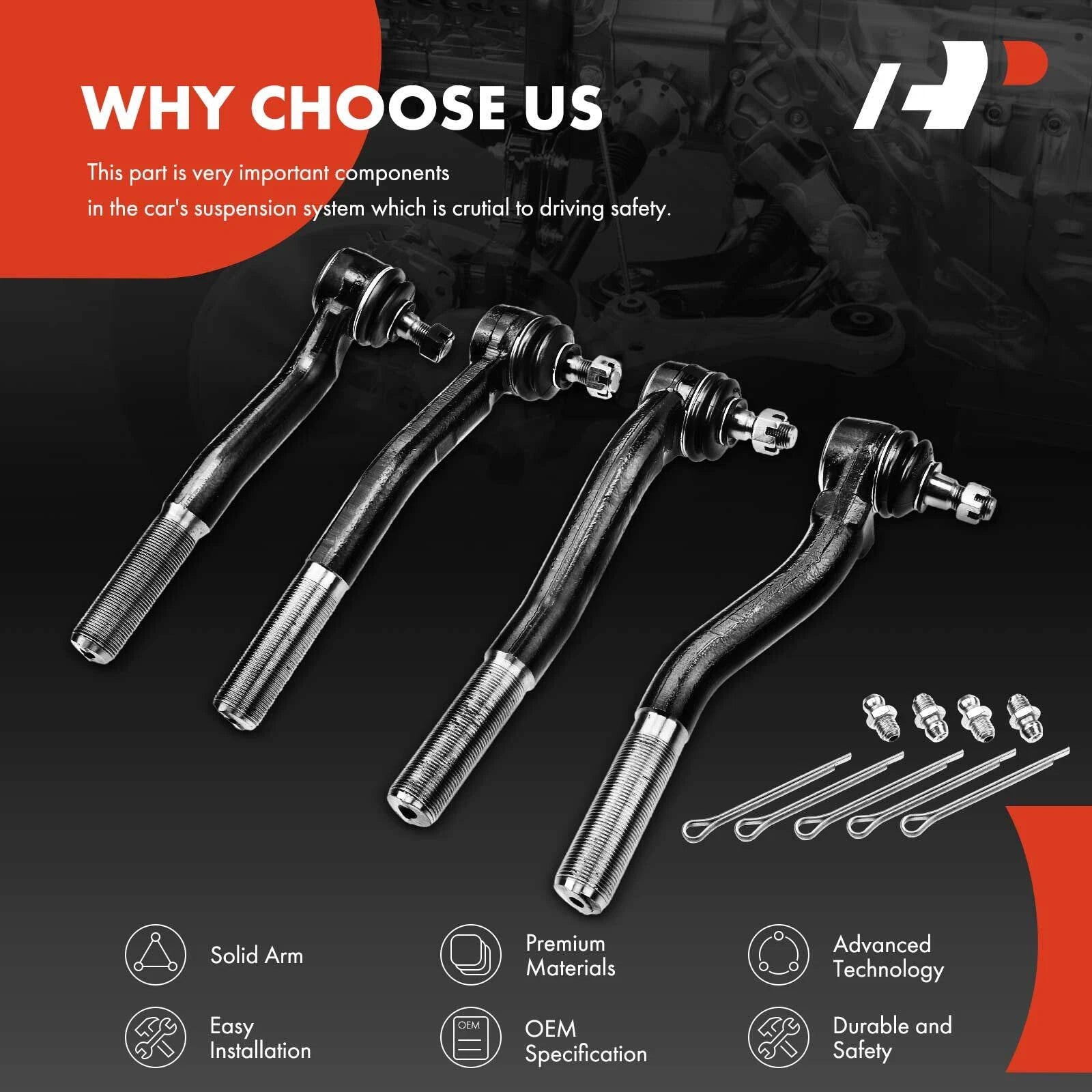 Set of 4 Outer Tie Rod Ends for Jeep Grand Cherokee (1999–2004)