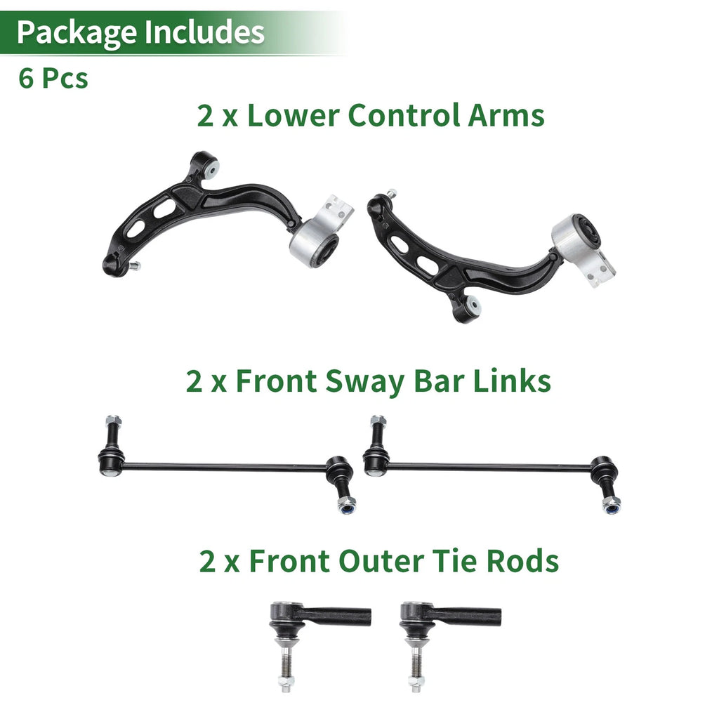 6pcs Front Suspension Kit Control Arm Tie Rod End Sway Bar Link for Ford Flex (2009–2019)