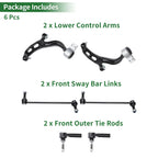 6pcs Front Suspension Kit Control Arm Tie Rod End Sway Bar Link for Ford Flex (2009–2019)
