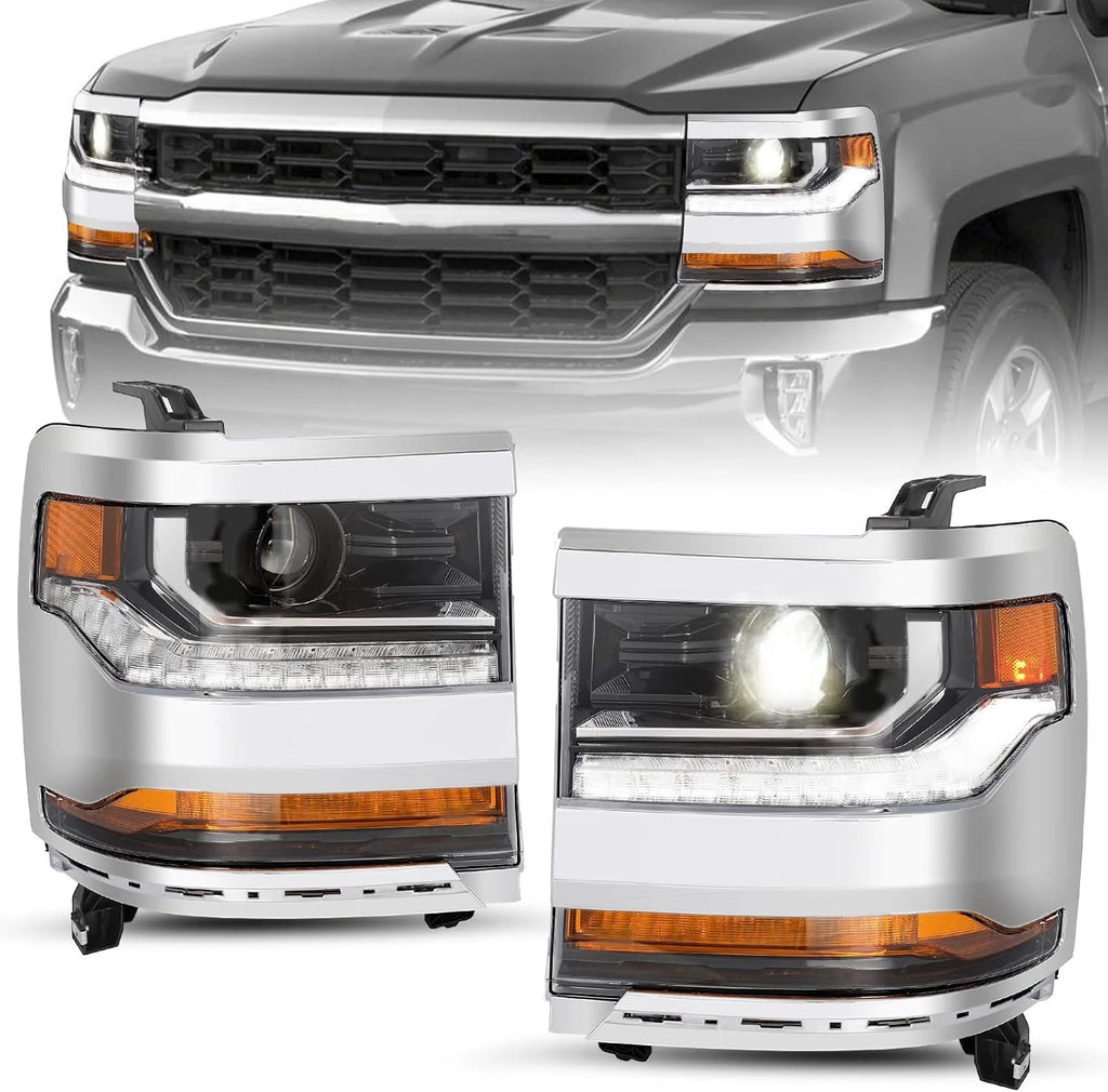 Chrome Headlights for Chevy Silverado 1500 (2016–2018) HID/Xenon LH & RH