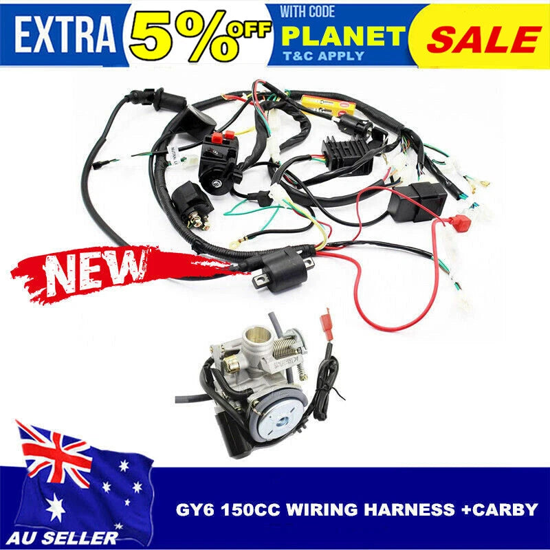 Carby and Electric Engine Wiring Harness Loom for GY6 150cc Quad Bike (2000–2023)