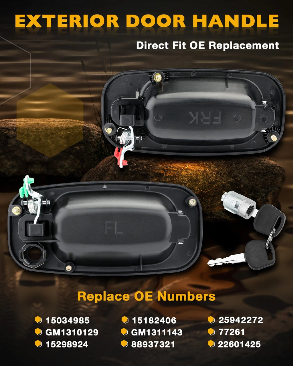 Exterior Door Handles Set with Lock Cylinder & Keys for Chevy GMC Cadillac (1999–2007)