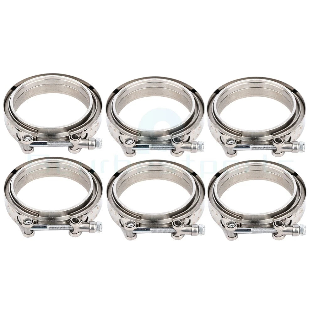 Set of 6 V-Band Turbo Pipe Exhaust Flange Clamps for Universal Fit (4")