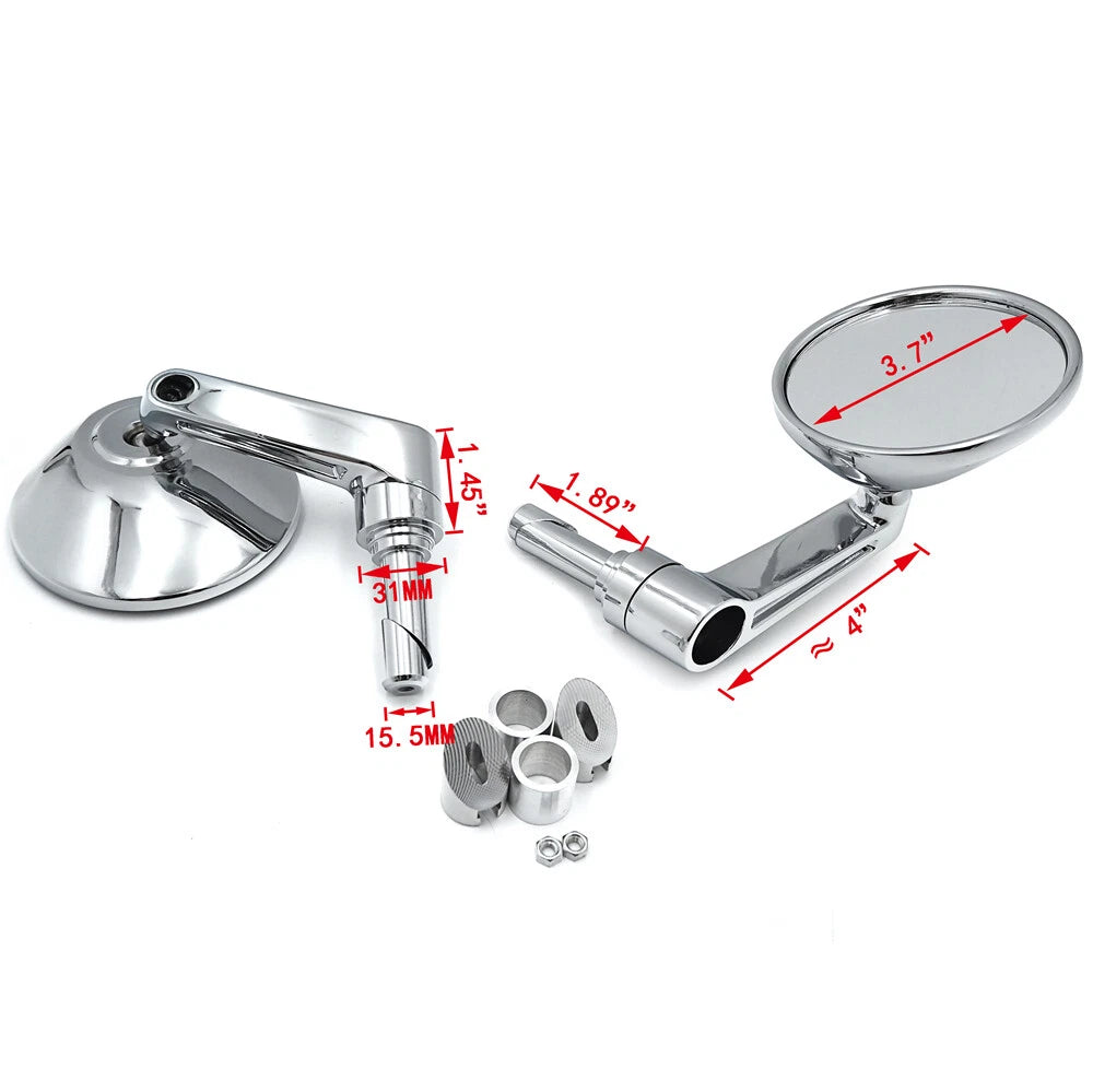 Pair of Chrome 22mm 25mm Round Handlebar End Mirrors for Honda Yamaha Suzuki