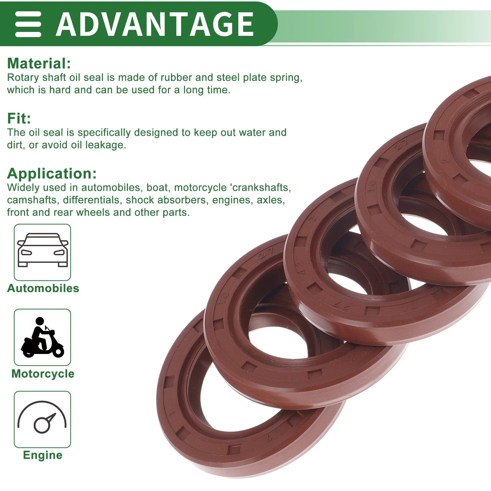 Set of 5 Oil Seal Rotary Shaft Seal FKM Rubber 27x42x7mm