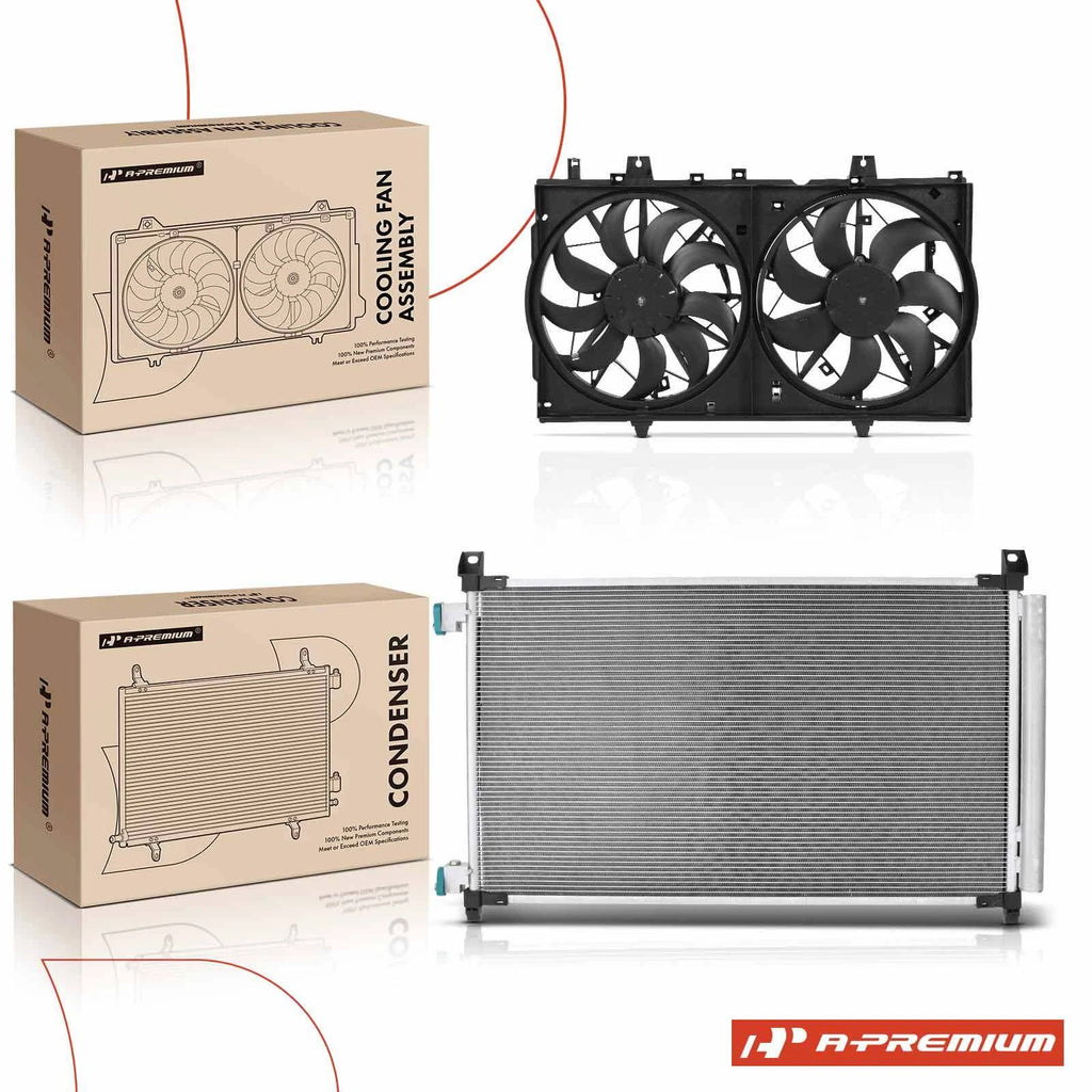 2X AC Condenser & Dual Cooling Fan Assembly for Nissan Rogue (2008–2013)