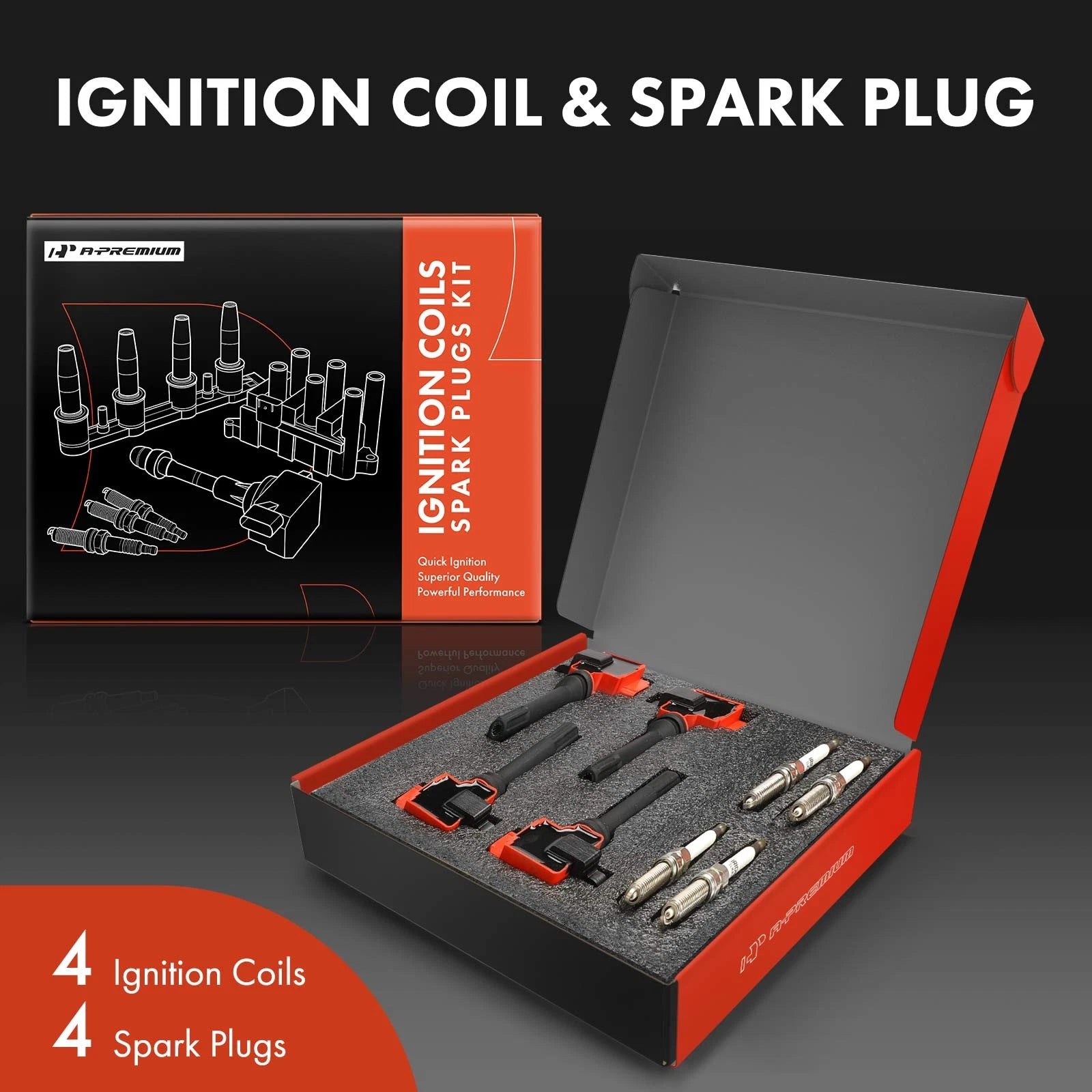 Set of 4 Ignition Coils & Iridium Spark Plugs for Subaru Impreza Forester