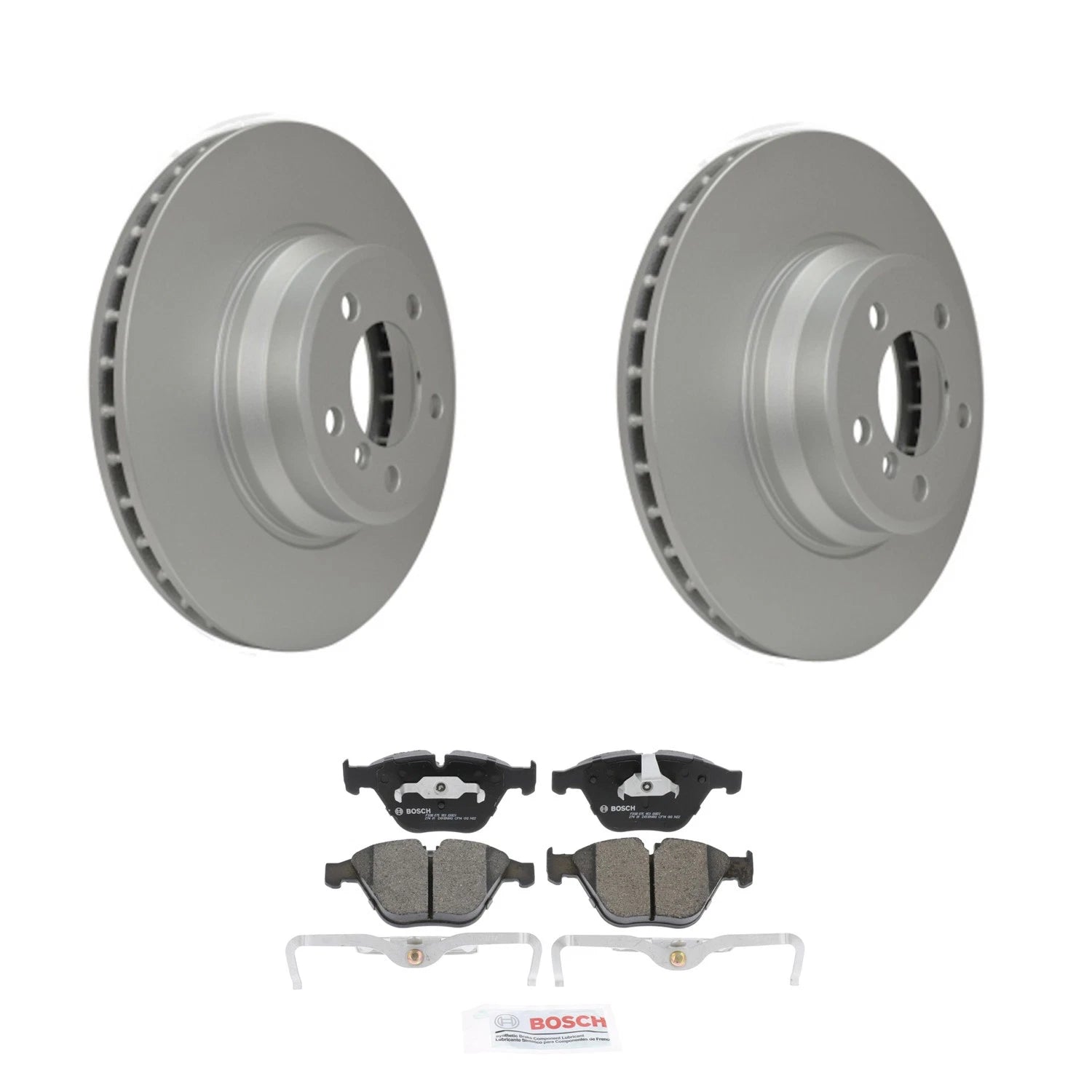 Hella Front Rotors & Bosch QuietCast Ceramic Brake Pads Kit for BMW E65 745i 750i (2002–2008)