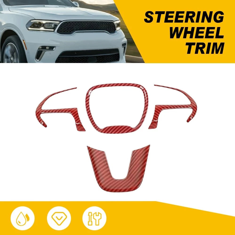 Red Carbon Fiber Steering Wheel Cover Trim for Dodge Durango (2014–2023)