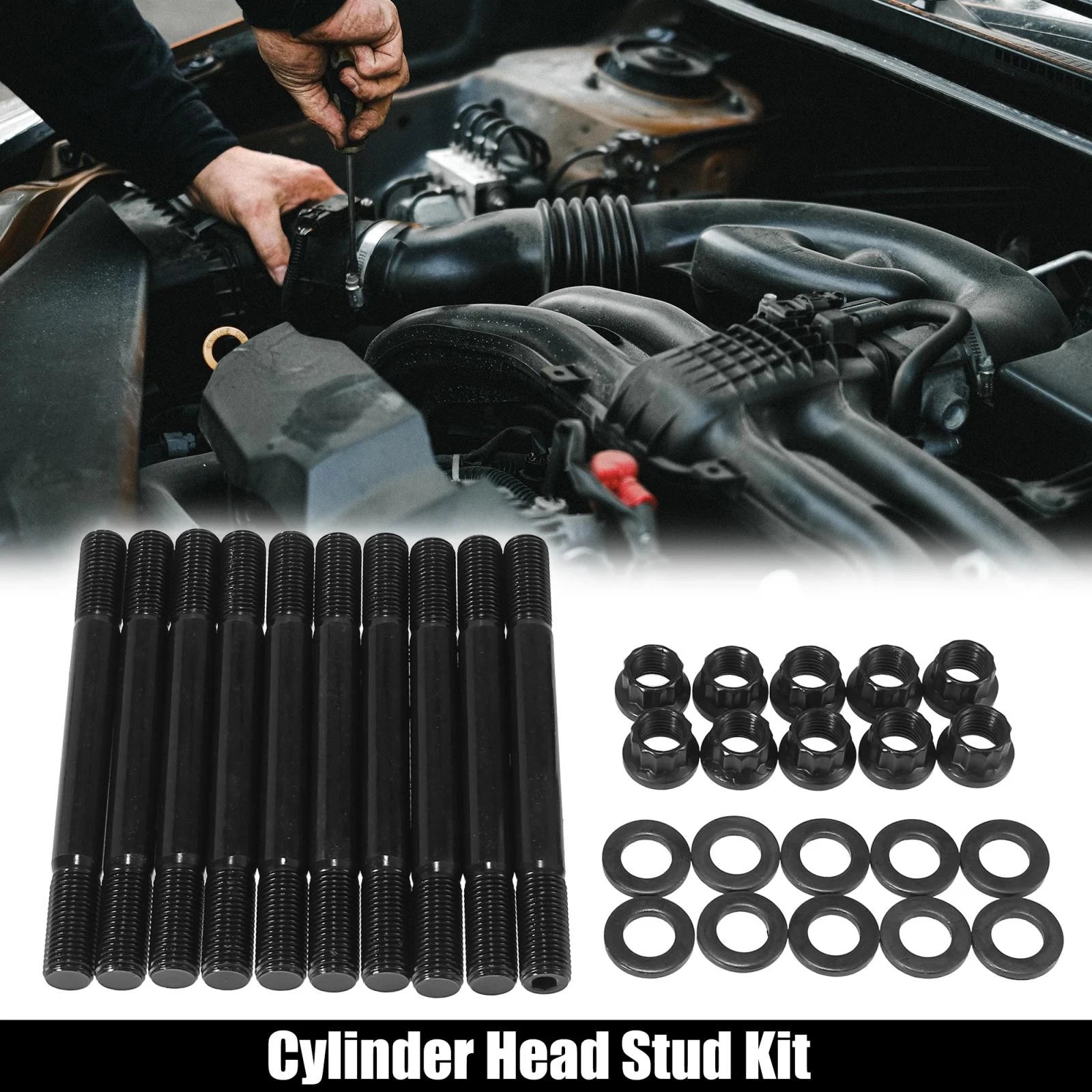 Black Metal Cylinder Head Stud Kit for Mitsubishi EVO8 EVO9 Eclipse (1994–2019)