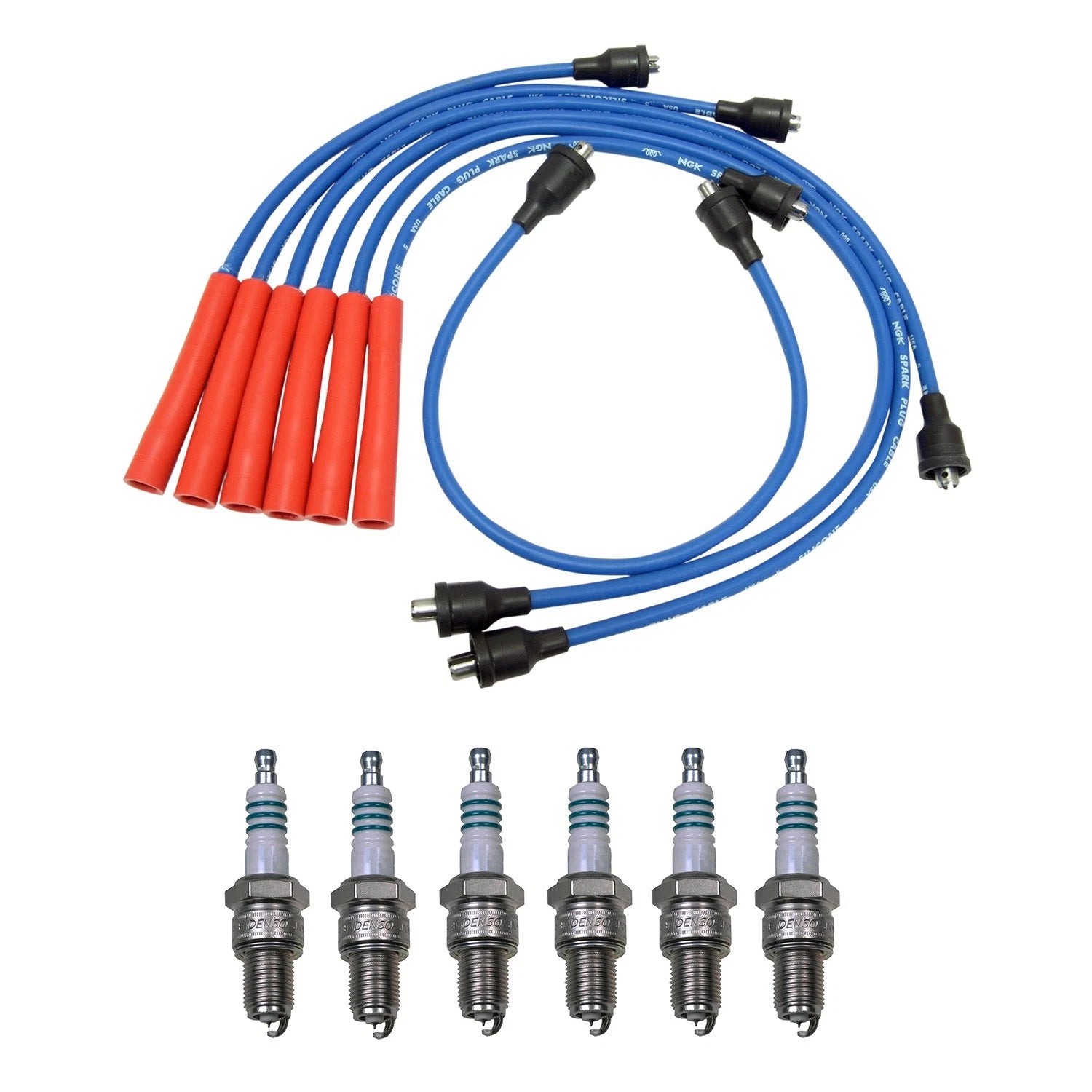NGK Wire Set & Denso Iridium Spark Plugs Kit for P10 P20 P30 (L6)