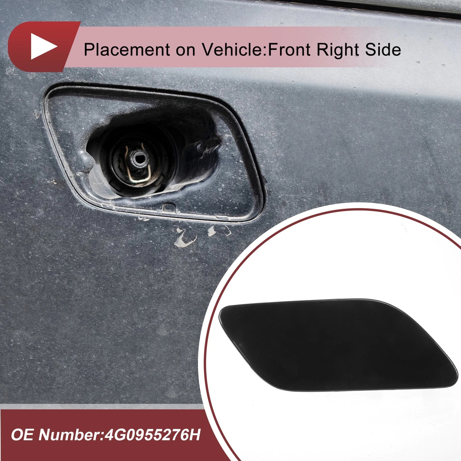 Front Right Washer Nozzle Cover Cap for Audi A6 (C7) (2015–2018) 1 Pcs Black